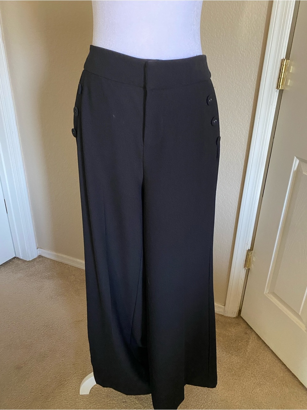 Black Wide-Leg Button-Trim Pants minimalist classic wardrobe staple